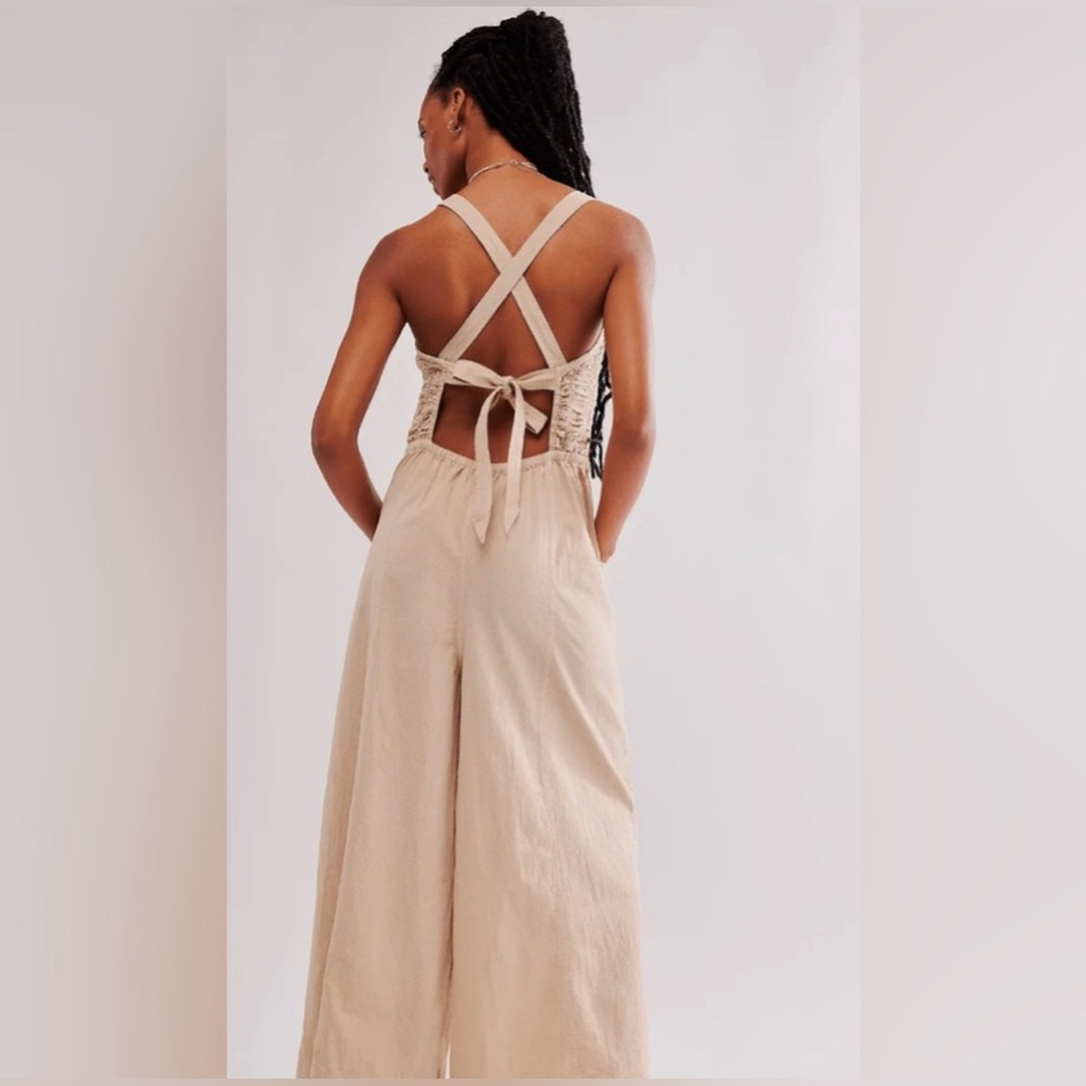 123. NWT Free People Forever Always Cotton Wide Leg Jumpsuit - Picture 5 of 10